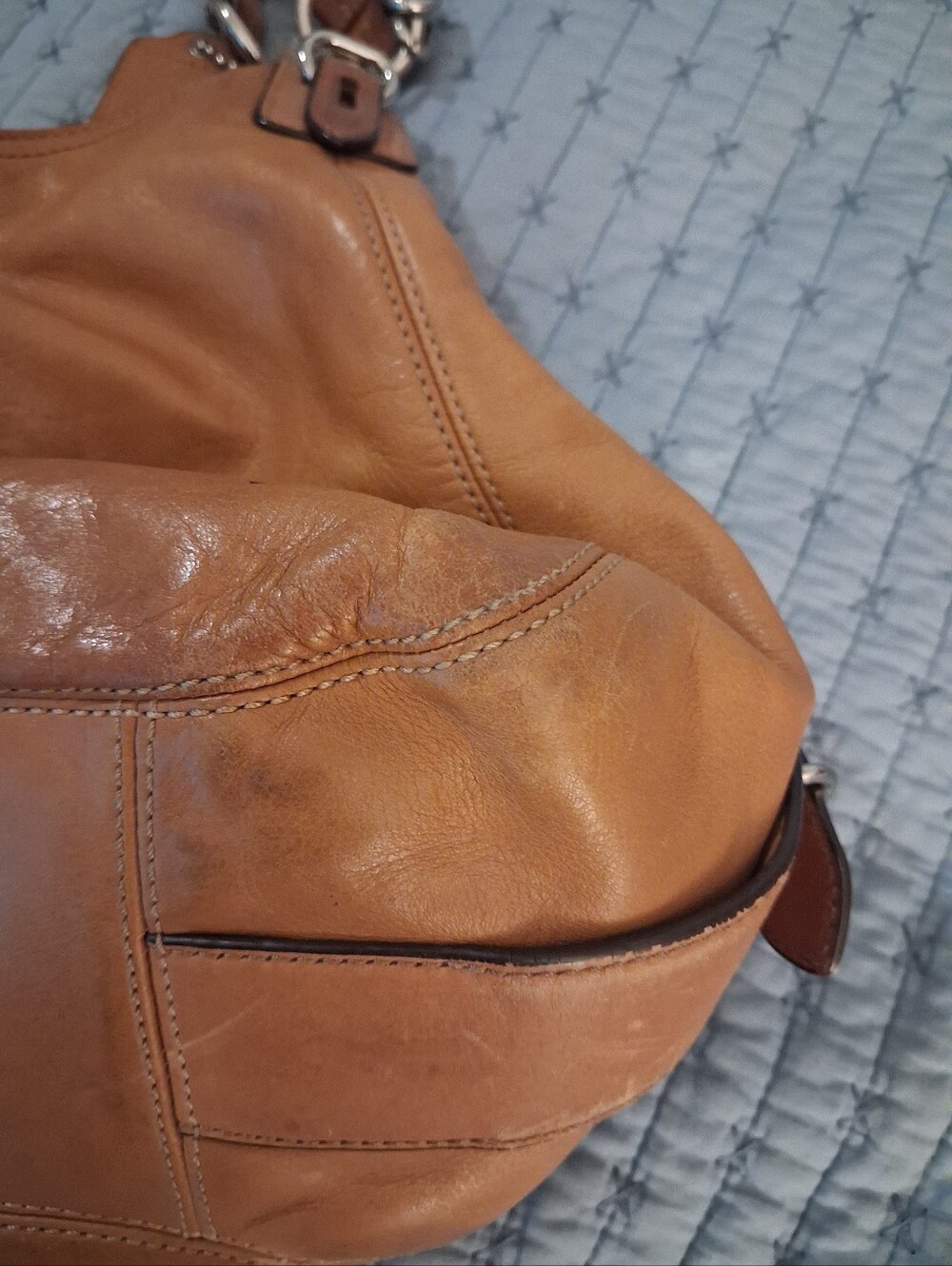Coach Tan Leather Shoulder Bag - Classic Women's Hobo Silver Hardware - Picture 6 of 16